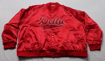 The Delta Box Women's Snap Front Logo Satin Bomber Jacket EJ1 Red Size 4XL