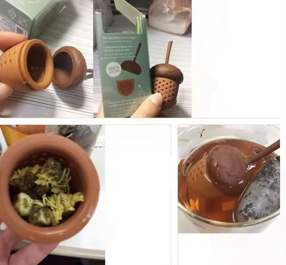 Creative Pine Cone Tea Infuser, Food Grade Silicone Tea Strainer w Long Handle