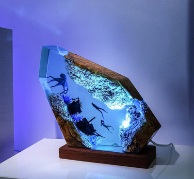 DEEP BLUE SEA Night Lights, Shark&divers Epoxy lamp, Epoxy Resin Table Lamp,Gift