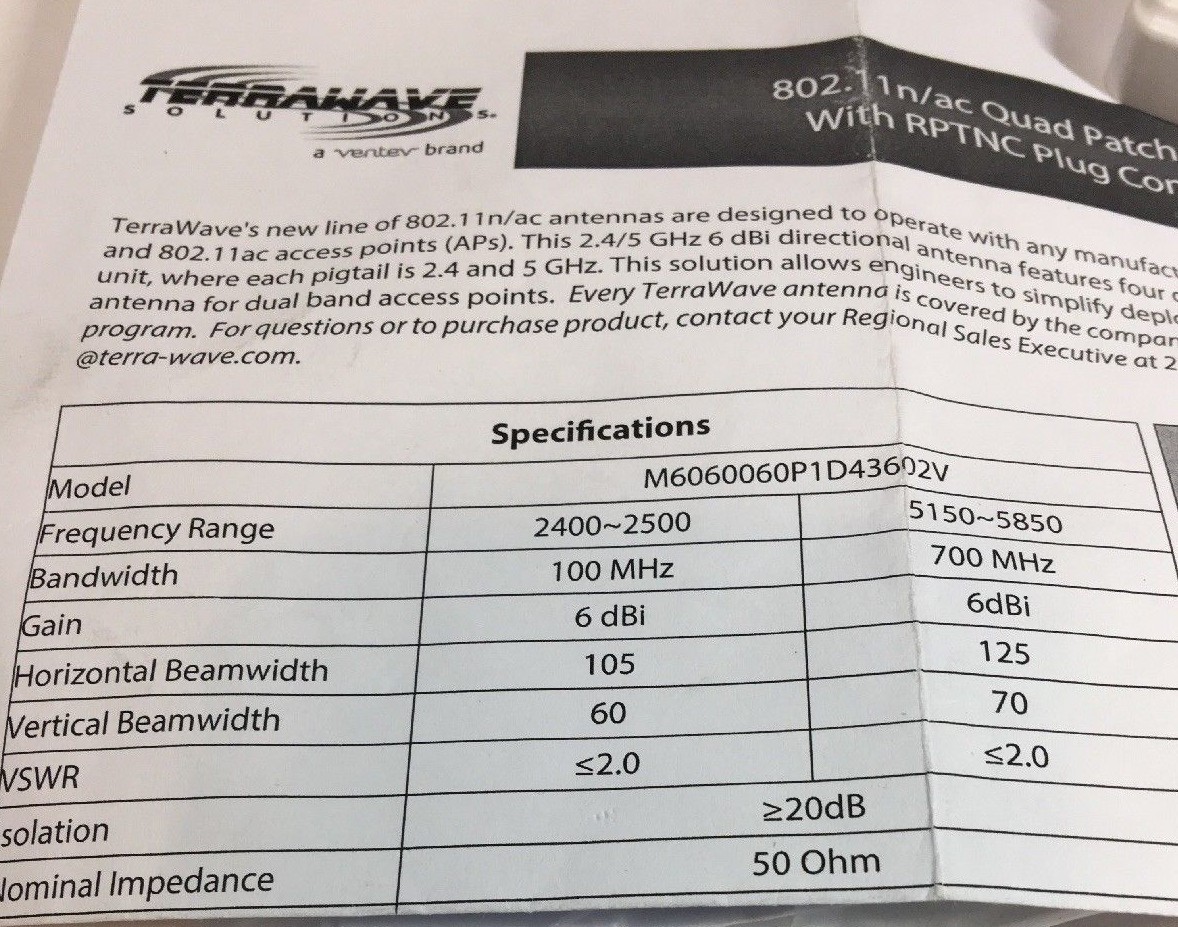 Ventev TerraWave 2.4/5 GHz 6 dBi Directional Wi-Fi Antenna with 4 RPTNC