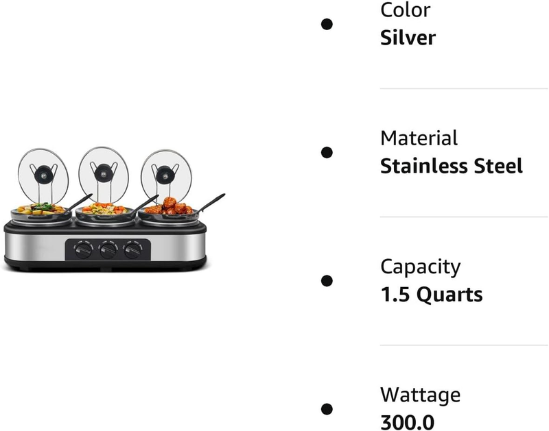 Triple Slow Cooker with Lid Rests, Breakfast Buffet Servers and Warmers with 3 X