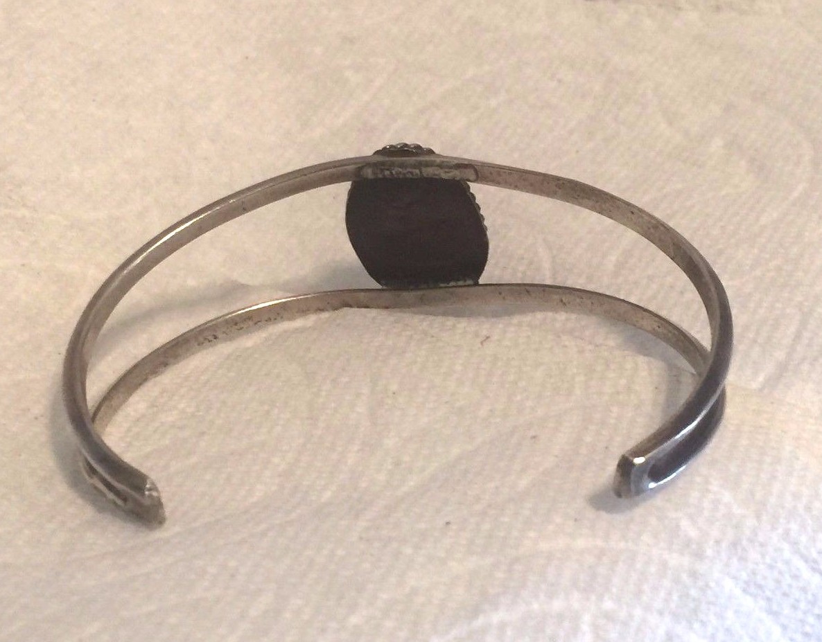 Vintage Sterling Silver Bracelet Southwest Tribal Turquoise Cuff Bracelet