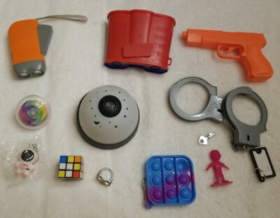 Lot Of 12 Random Boy Toys- Handcuffs-Rubix Cube- Keychain- Pop It- Night Light