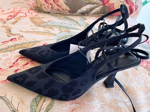 ZARA HEELED SLINGBACK High Heel Sandals, Black, Size 6/36
