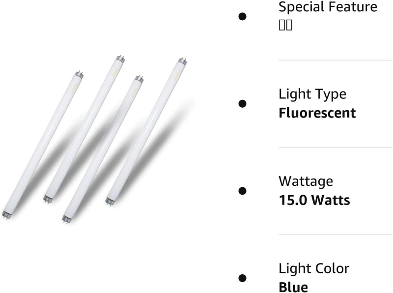 AMGO 4 Pack 18&Prime; 15W UVA Black Light Bulb F15T8/BL for 30W Machine 350BL 365Nm