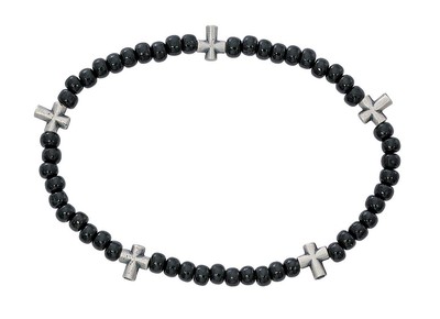 Black Wood Cross Stretch Bracelet Comes Carded