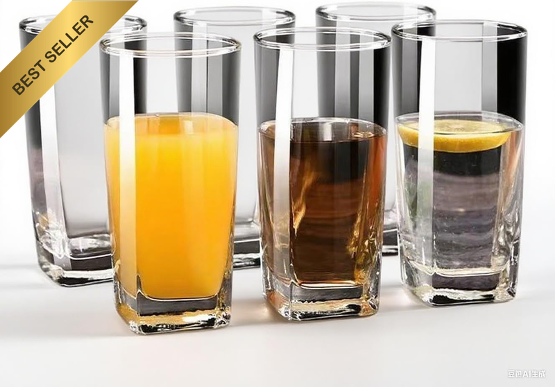 6-Piece Glass Drinking Tumblers, 240Ml Tall Square Glasses, Clear Crystal Highba
