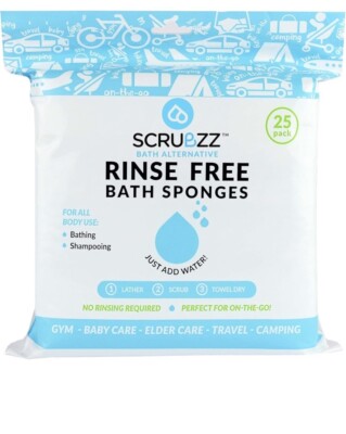 Scrubzz Disposable Rinse Free Bathing Wipes, All-in-1 Single Use Shower- 25 Pack