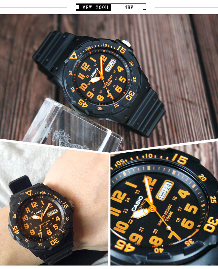 Orologio Da Polso CASIO MRW-200H-4bv Analogico Uomo Sportivo Nero Arancione lac