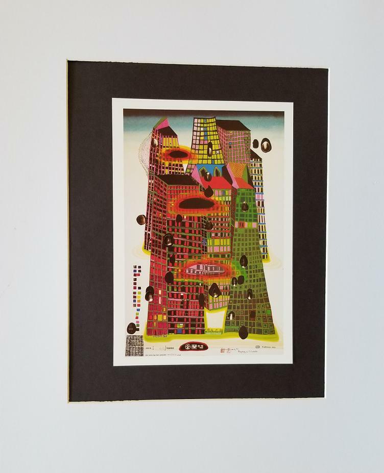 Friedensreich Hundertwasser "Bleeding Town" Mounted offset  Lithograph 1986