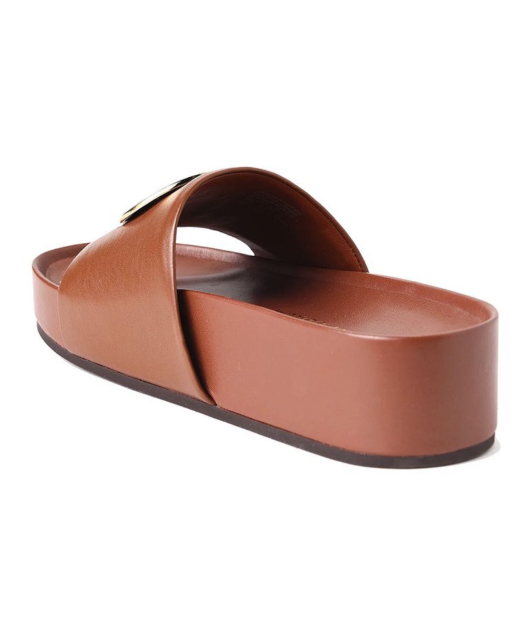 Pre-owned Tory Burch Patos Platform Leather Slide Burnt Cuoio Brown 6.5 7 7.5 8 8.5 9