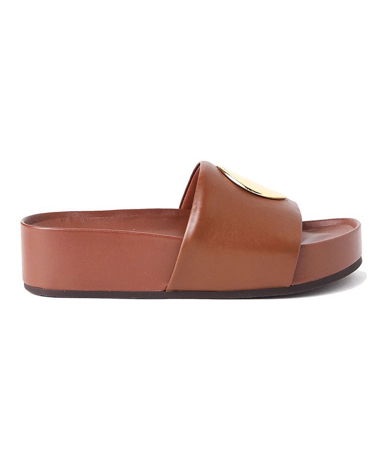 Pre-owned Tory Burch Patos Platform Leather Slide Burnt Cuoio Brown 6.5 7 7.5 8 8.5 9