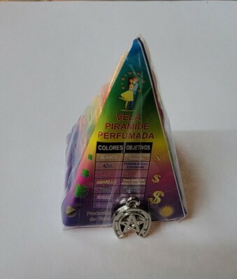 VELA PIRAMIDE 7 COLORES PARA ATRAER DINERO AMOR Y SUERTE AMULETO E INSTRUCCIONES