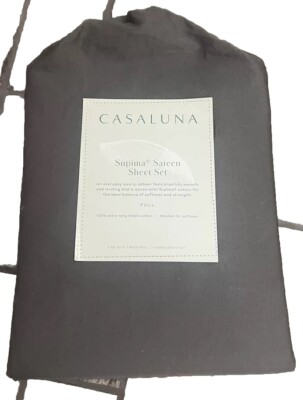 Casaluna 500 Thread Count Supima Sateen Solid Dark Gray Full Sheet Set NWT