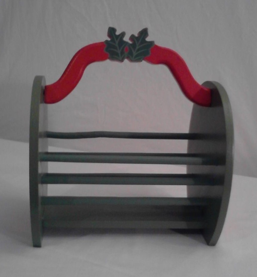 Vintage Wooden Watermelon Basket w/ Movable Handle/Green, Pink, Black & White