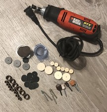 A BLACK+DECKER rotary tool with its attachments and accessories