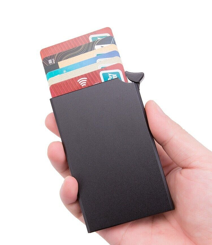 RFID Blocking Slim Money Clip Wallet Stainless Steel Security Latch Card Holder