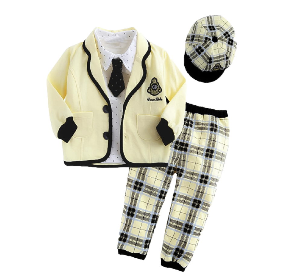Infant Toddler Baby Boy Cute Yellow 5pcs Clothing Set Formal Outfit for Wedding