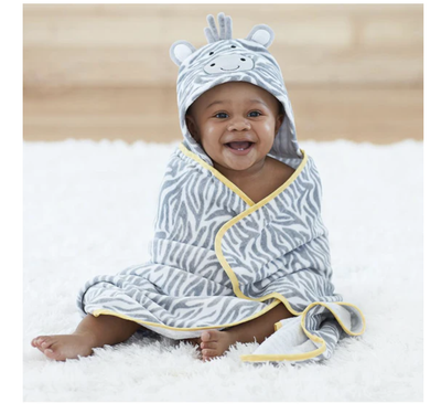 Zebra Hooded Bath Wrap Towel Baby Boy or Girl Gray NIP Just Born