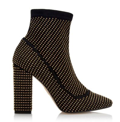 Pre-owned Tamara Mellon Black Suede Attraction Boots 105mm Heels With Micro Studs $850
