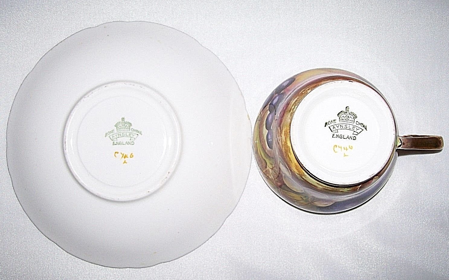 RARE ENGLISH AYNSLEY ORCHARD GOLD & FRUIT FINE BONE CHINA CUP/SAUCER SET