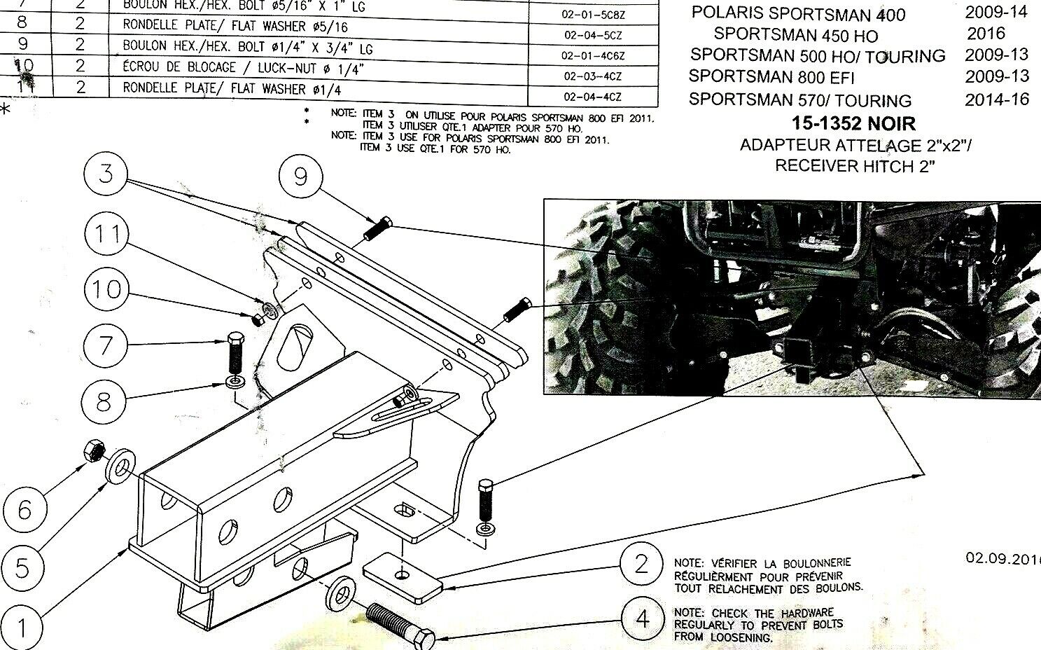 2″ Receiver Hitch ( Polaris Sportsman 400, 500, 570, 800 EFI) eBay