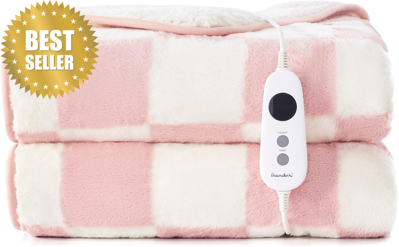 Checkered Plush Fleece Electric Heated Throw Blanket 200X180Cm Warm Sherpa Fleec