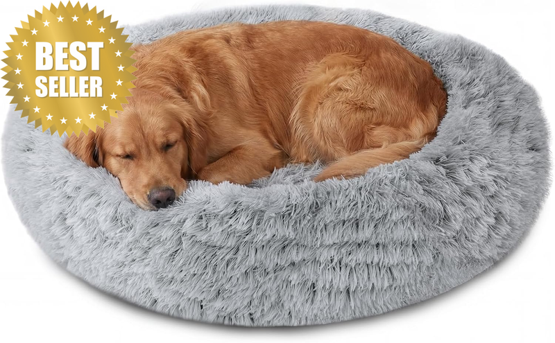 Calming Dog Bed for Dog & Cat - Donut Washable Puppy Bed with Ultra-Plush Suppor
