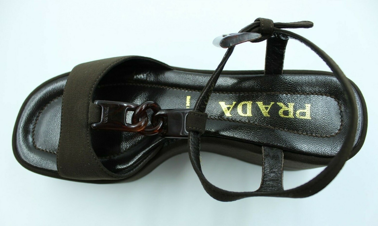 Pre-owned Prada Milano Women's Tess. Tecnico 0387 Brown Wedge Sandals