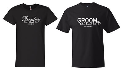 Bride and Groom Custom Wedding  Date and Place T-shirts S-4XL sizes 
