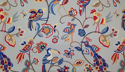 MILL CREEK FEATHERHEADS BLUE JAY INSECTS BIRDS FLORAL OUTDOOR FABRIC BY THE YARD