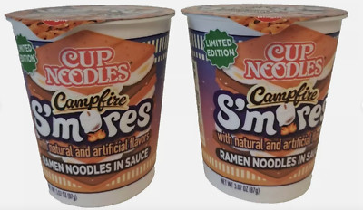 2x CAMPFIRE S'MORES Flavor Nissin Ramen Cup Noodles 3.07oz Dry, LIMITED EDITION!
