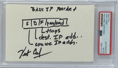 VINT CERF SIGNED IP INTERNET PACKET DRAWING ORIGINAL SKETCH PSA DNA AUTOGRAPHED