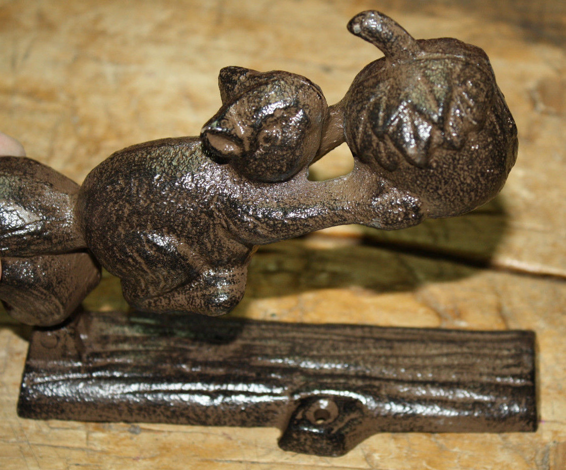 Cast Iron Antique Style Squirrel Acorn Door Knocker Nut Cracker Man Cave Garden
