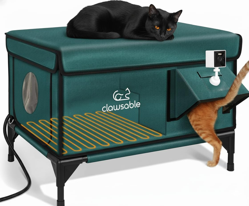 Heated Waterproof Cat House with Camera & Escape Door for Winter
