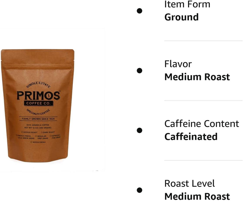French Press Specialty Coffee Coarse Ground Primos Coffee Co Medium Roast Oz