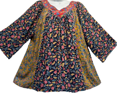 Nwt SACRED THREADS floral funky boho rayon hippy ruffled TUNIC TOP 1X Free ship