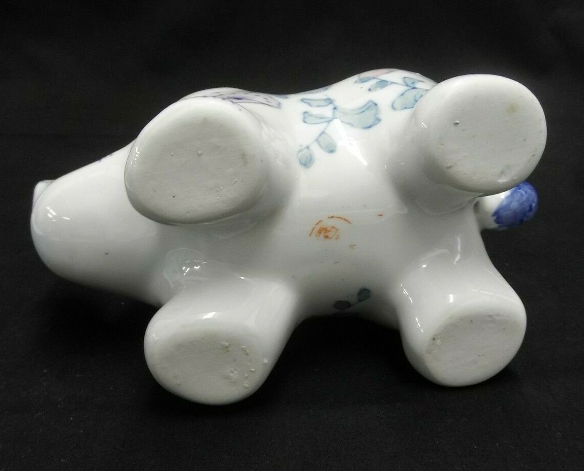 HAND PAINTED CERAMIC ELEPHANT TEAPOT COBALT BLUE WHITE PINK GREEN SHABBY CHIC