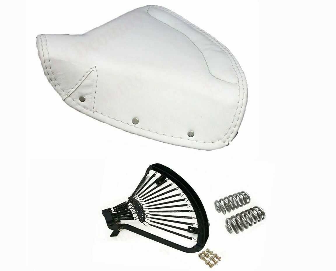 Lycett White Faux Leather Front Solo Seat Complete For Norton Royal Enfield 