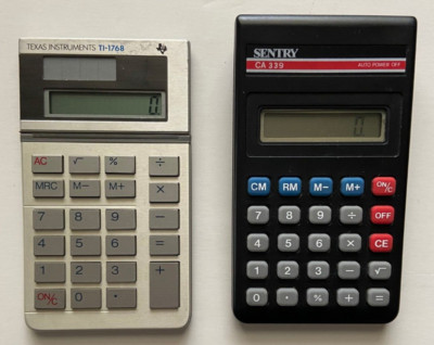 Vintage Texas Instruments TI-1768 Compact Pocket Solar Calculator + Sentry CA339