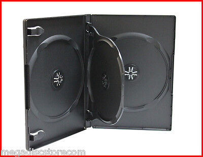 NEW! 3 Pk 14mm Quad 4 Tray DVD CD Movie Game Case Black Multi 4 Disc with Flip