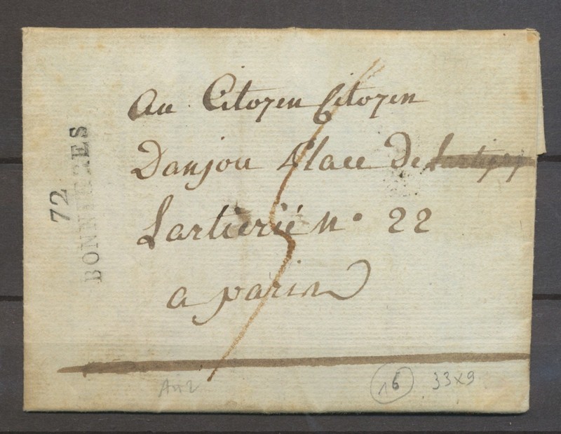 1794 Lettre Marque LinÃ©Aire 72 Bonnieres Seine Et Oise(72) Ind 16 X1270