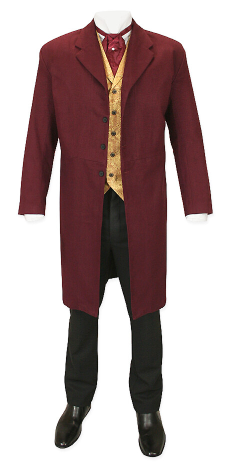 Pre-owned 100% Men's Gillespie Brushed Wool Frock Coat In Mehroon