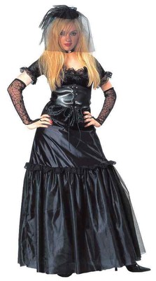 Gothic Bride Black Lace Vampire Horror Fancy Dress Up Halloween Adult Costume