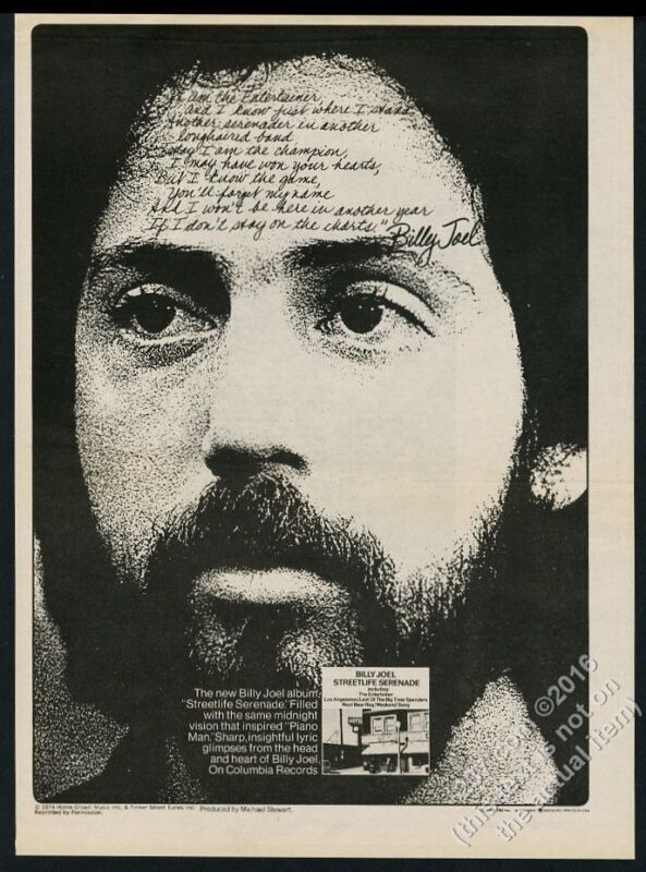 1974 Billy Joel photo Streetlife Serenade album release vintage print ad