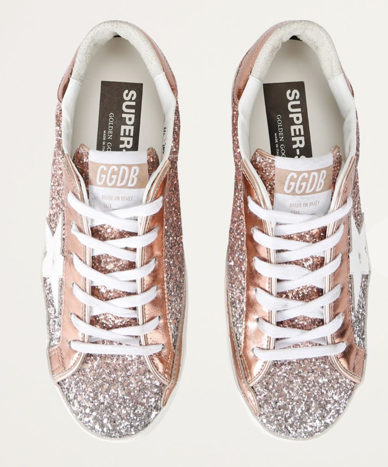 Pre-owned Golden Goose - Super Star In Silver/peach Glitter - Us8/eu38 - Msrp $645 Bnib