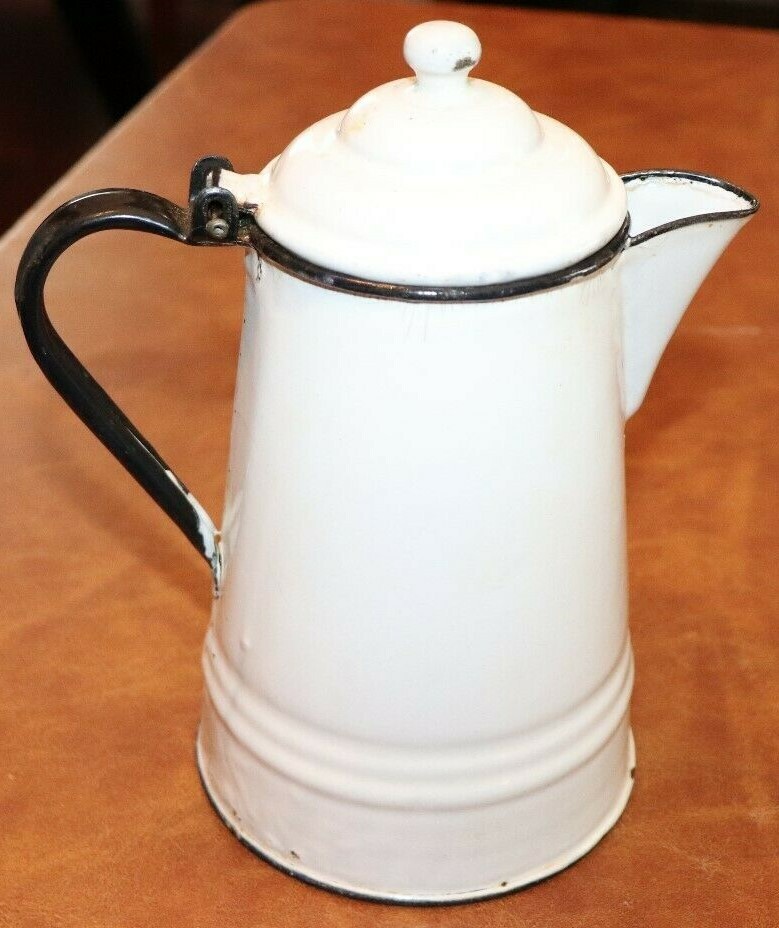Vintage White & Black Enamel Coffee Pot