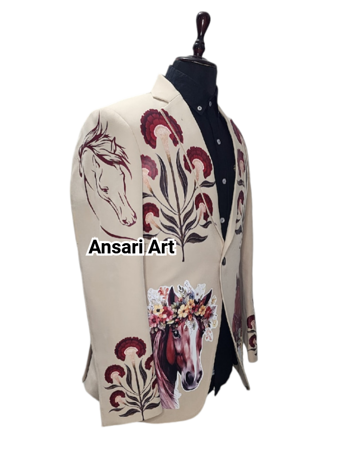 Pre-owned Art Men 2pc Lovry Bespoke Country Western Suit Vintage Horse & Flower Printed Tuxedo In Lovery