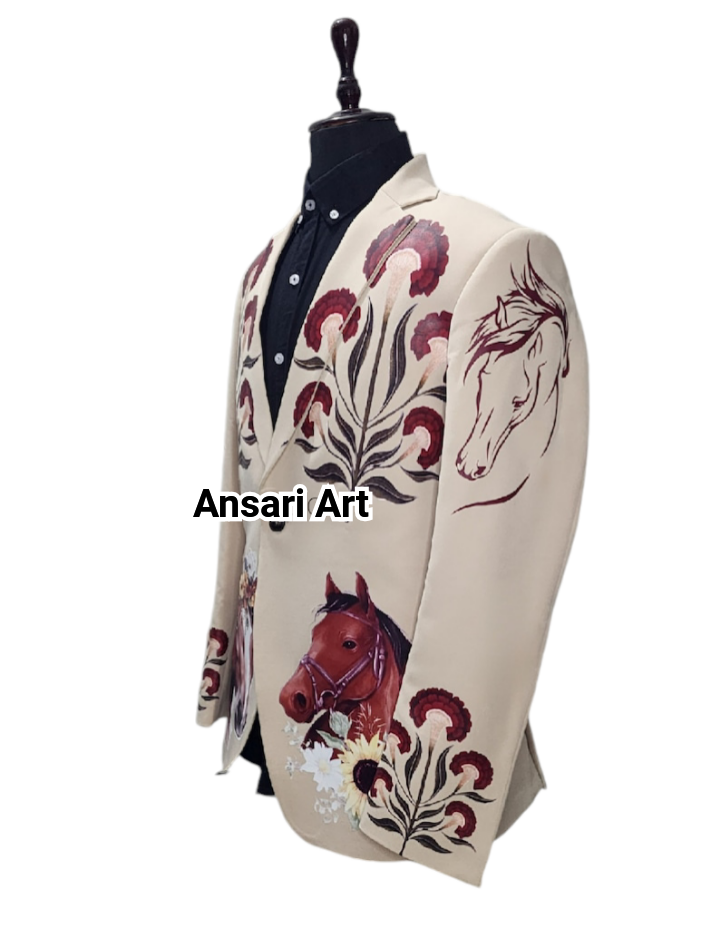 Pre-owned Art Men 2pc Lovry Bespoke Country Western Suit Vintage Horse & Flower Printed Tuxedo In Lovery