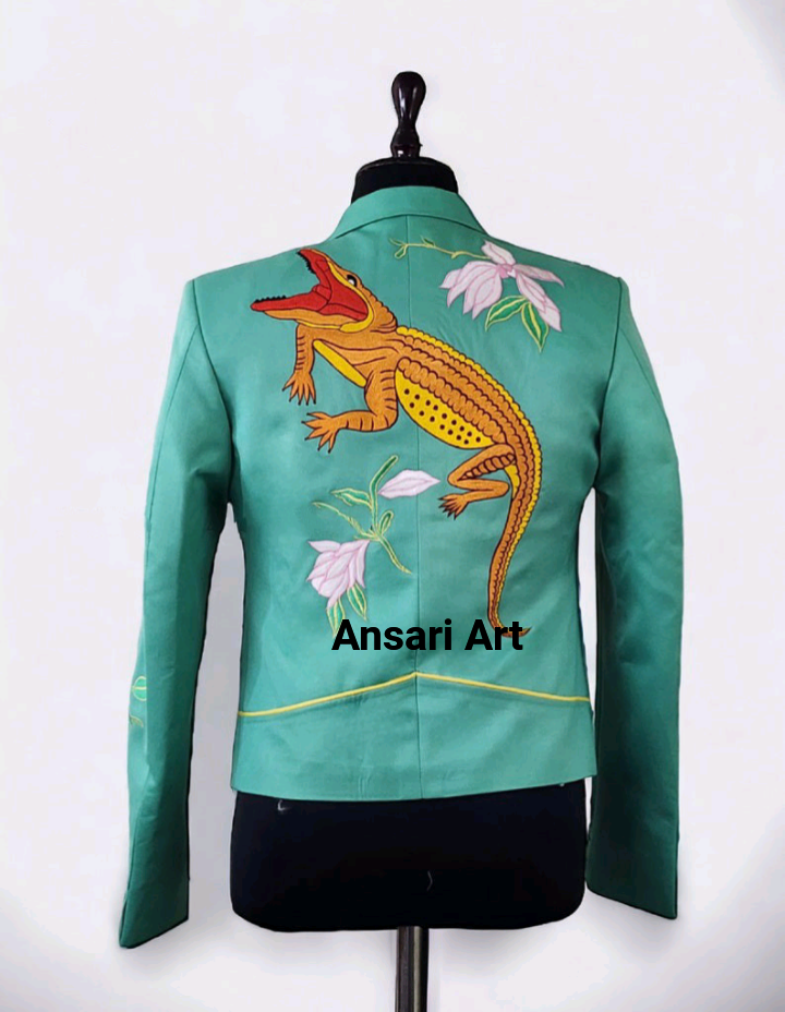 Pre-owned Art Men 2pc Country Western Nudie Suit Bespoke Floral Embroidered Cotton Designer In Blue
